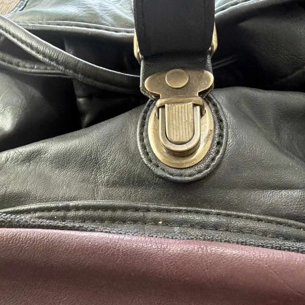 VTG Faux Leather Backpack Drawstring Closure With Flap Top Buckle Cedar woods